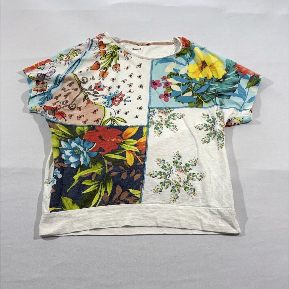 Desigual 'COPENHAGUE' Graphic Print Floral Cotton Tee T-shirt Girls Sz 13/14